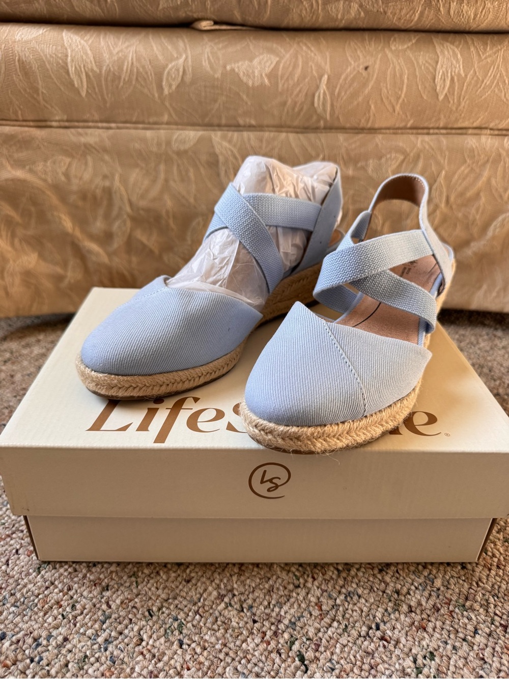 Light Blue Espadrille Wedge Sandals - Women